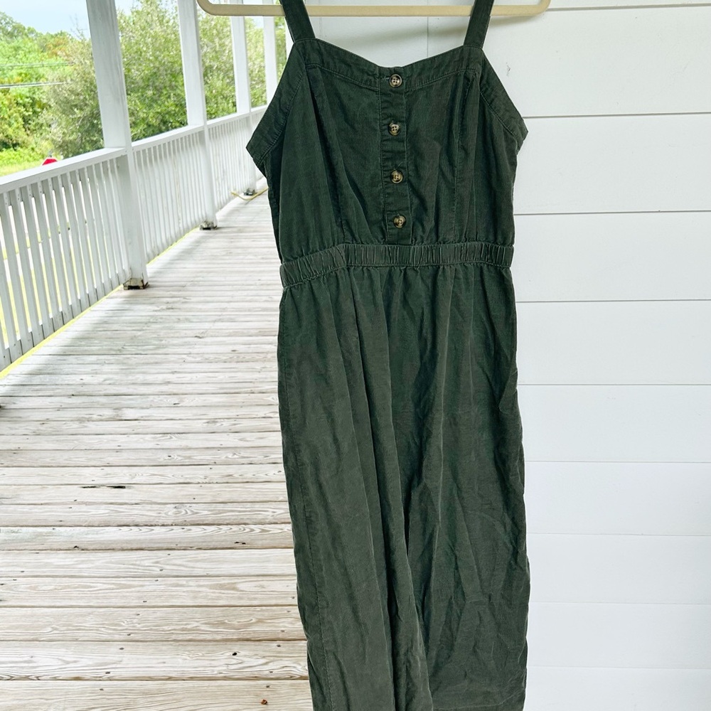 Olive green corduroy midi dress
